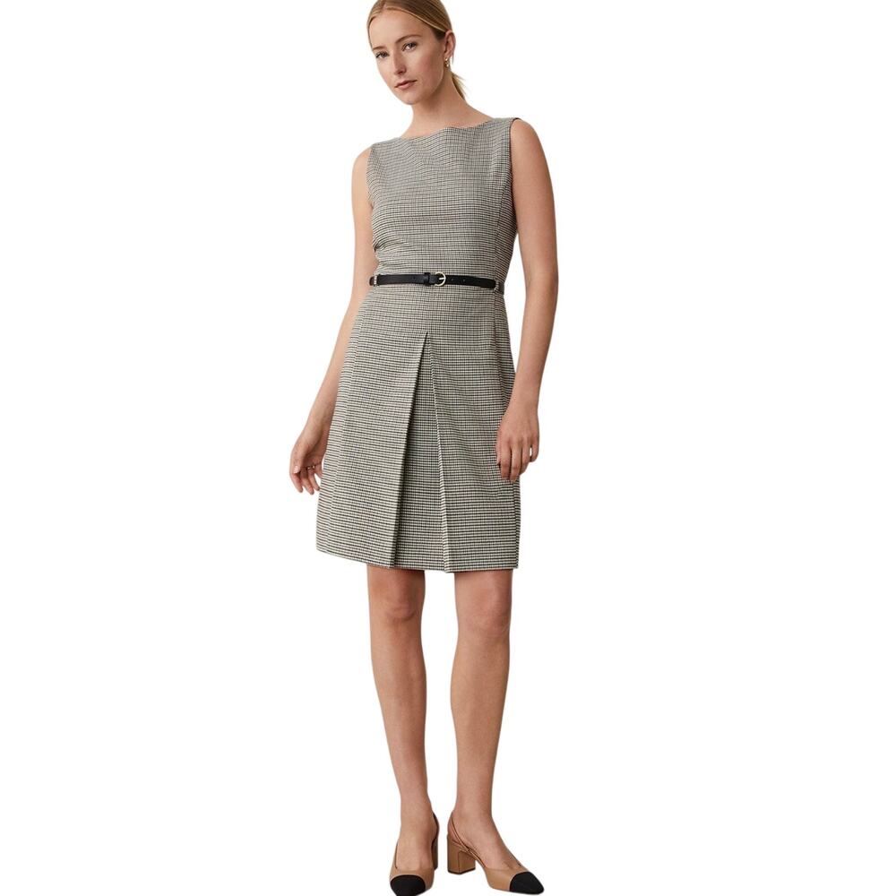 Ann Taylor Black & White Houndstooth Sleeveless Belted Sheath Dress, Size 10